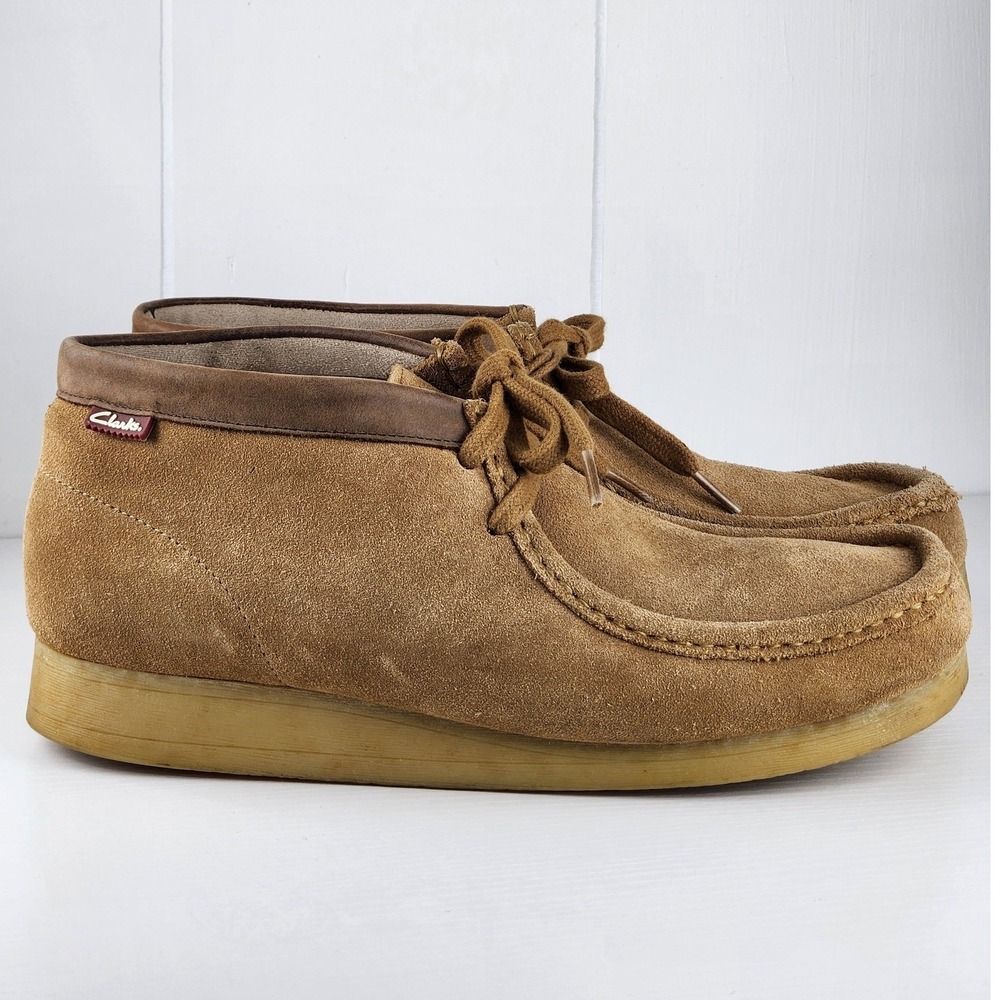 Clarks Wallabee Mens 10.5 Tan Suede Moccasin Lace Up Crepe Sole Boots Chukka